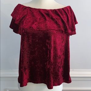 Red off the shoulder velvet top